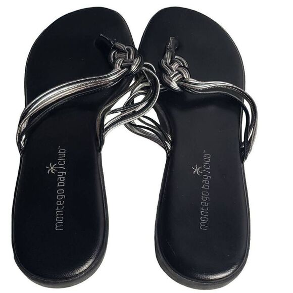Montego Bay Club Black and Silver Sandals Flip Flops - Picture 5 of 8